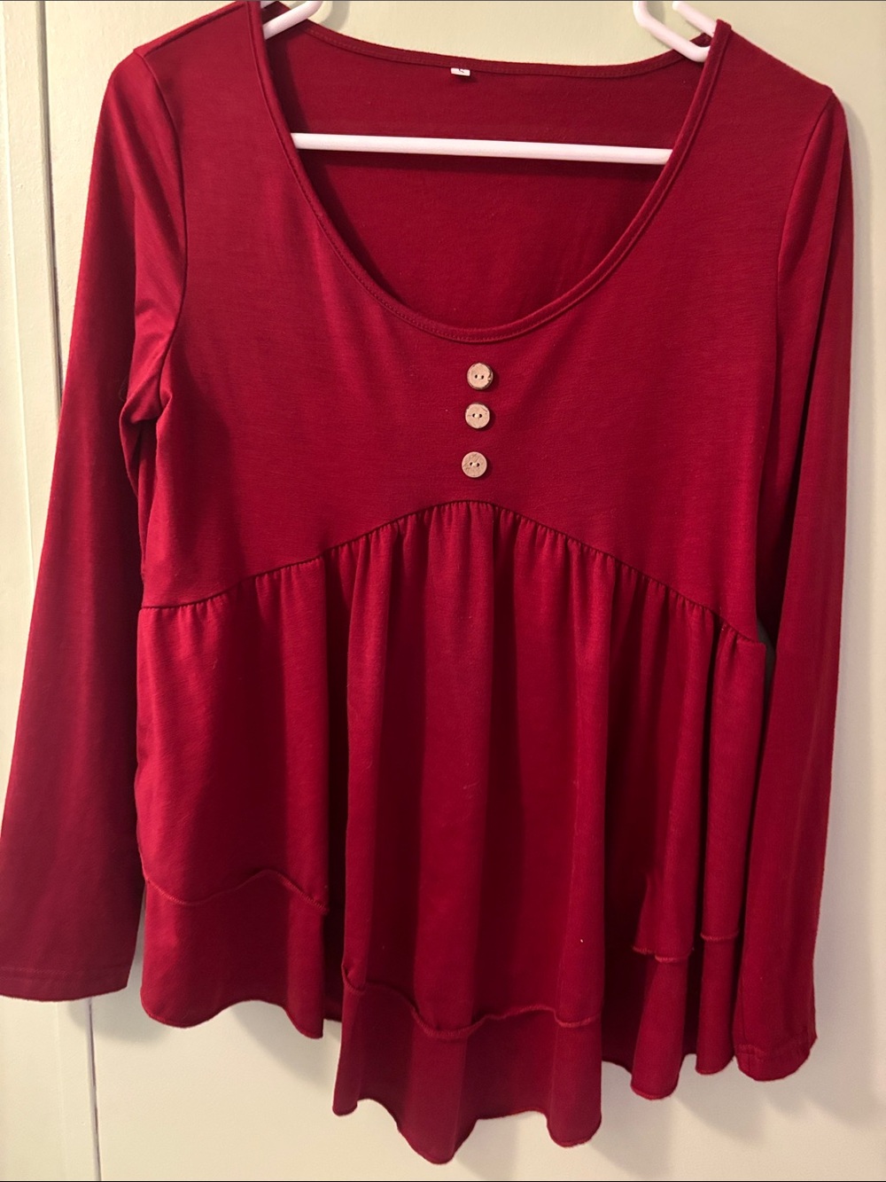 Women’s Red Long-Sleeve Peplum Tunic Top